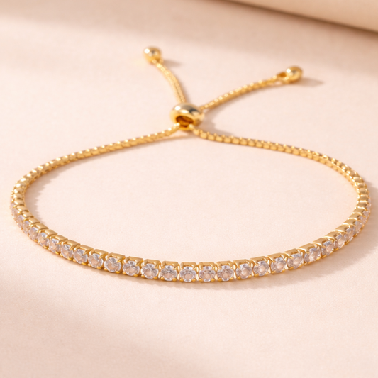 Cubic Zirconia Tennis Gold Bracelet